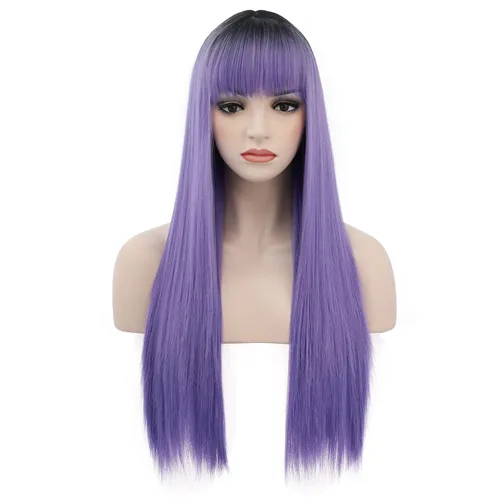 Vista 13 de BERON Pelucas negras de cabello largo liso con flequillo, para mujer, a la moda, resistente al calor, sintético, aspecto natural, para fiesta