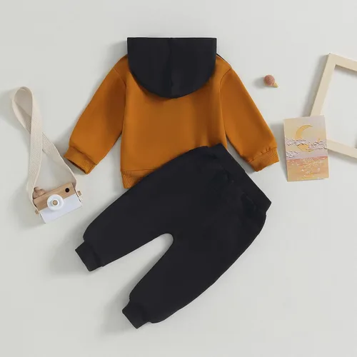 Vista 3 de Endorothii Conjunto de sudadera con capucha y pantalones de manga larga para bebé niño y niño, 2 piezas, ropa de otoño