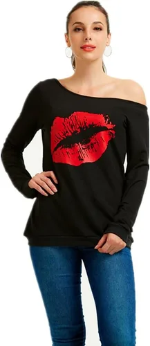 Vista 7 de Magicmk - Sudadera de hombro descubierto y mangas largas, con estampado de labios de mujer, en talla extragrande, para mujer
