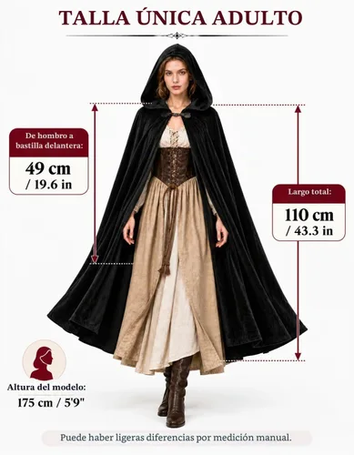 Vista 3 de JPXH Capa medieval con capucha renacentista para hombres y mujeres, disfraz de Halloween Negro