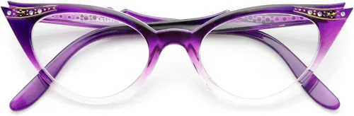 Vista 2 de zeroUV Gafas de ojo de gato con lentes transparentes retro para mujer con diamantes de imitación Negro