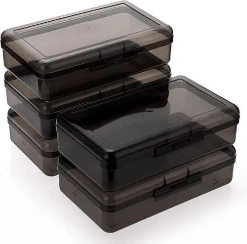 Vista 5 de BTSKY Paquete de 5 cajas de almacenamiento multiusos, caja de lápices de gran capacidad apilable con cierre de tapa a presión, soporte para lápices