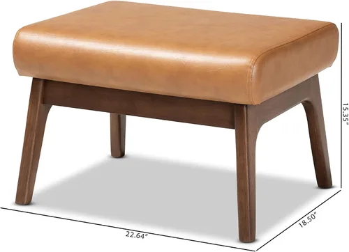 Vista 3 de Baxton Studio Bianca Mid-Century - Otomana moderna con acabado de madera y piel sintética marrón nogal