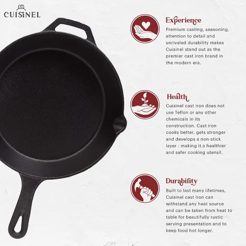 Vista 2 de Sartén de hierro fundido de Cuisinel con tapa - Sartén para freír pre-sazonada de 10" pulgadas + cubierta de vidrio + soporte para mango resistente