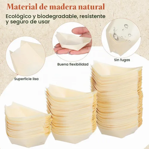 Vista 4 de Hemoton Platos de madera desechables de bambú para barcos de madera, mini sushi, bandeja para servir sushi, bandeja para servir sushi con hojas