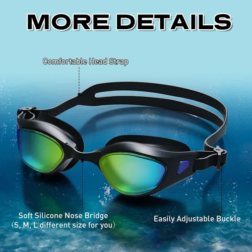 Vista 5 de Gafas de natación, gafas de natación polarizadas, antiniebla, sin fugas, protección UV, gafas de natación de visión amplia para mujeres y hombres
