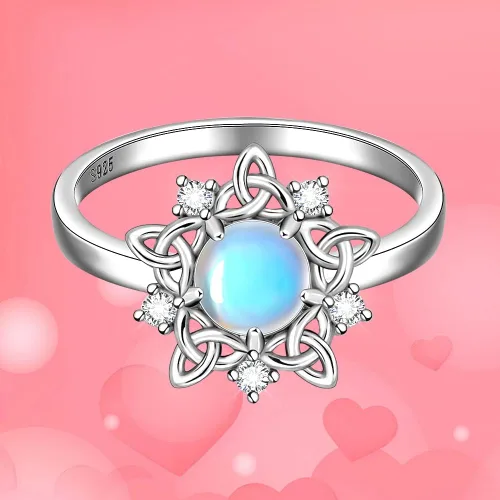 Vista 5 de Anillo de piedra lunar con nudo celta, piedra de nacimiento de junio, anillos de compromiso celta de eternidad, anillos de compromiso para mujer