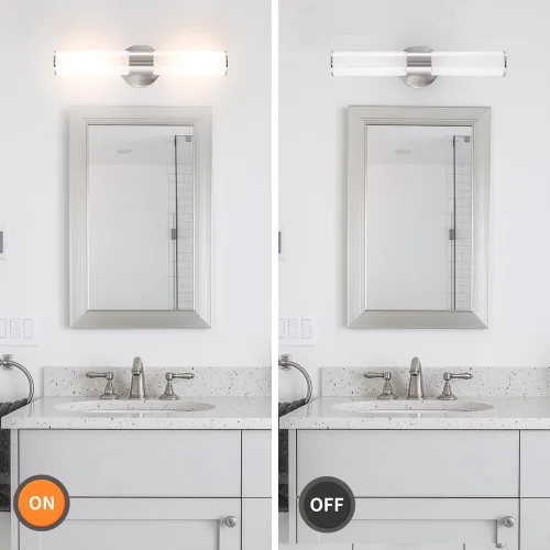 Vista 5 de Juego de 2 apliques de pared de níquel cepillado (solo cableado), lámparas de tocador de baño, modernas luces de pared cilíndricas de vidrio