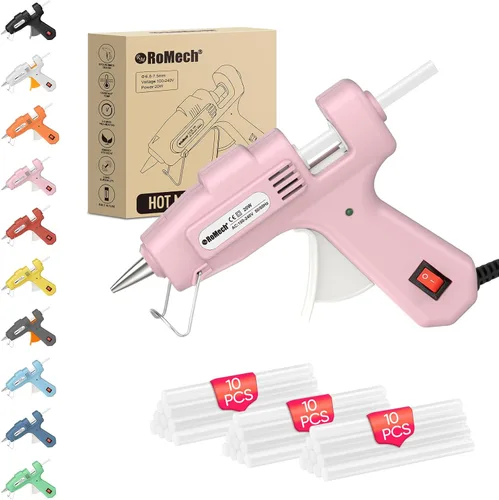 Vista 12 de ROMECH Mini pistola de pegamento caliente de 20 W con set de 30 barras de pegamento, kit de pistola de pegamento caliente de precalentamiento rápido