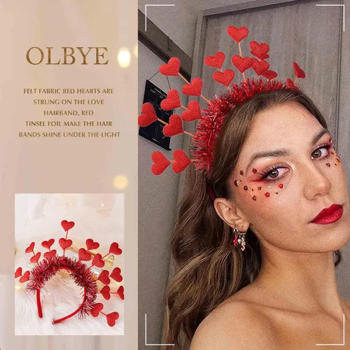 Vista 7 de Olbye Diadema para el día de San Valentín, diadema de corazón rojo, para fiestas, día de San Valentín, accesorios para el cabello para mujeres