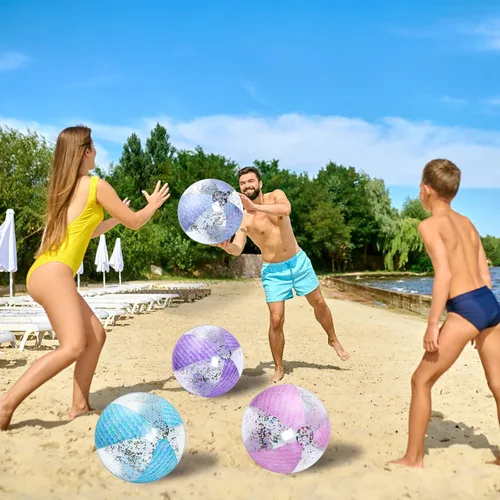 Vista 6 de Honoson Bola de playa de sirena de 16 pulgadas, bola de playa inflable gigante con purpurina, bola de playa con purpurina, regalos de fiesta