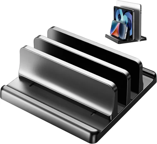 Vista 9 de Soporte vertical 3 en 1 para laptop, base ajustable de plástico ABS para computadora de escritorio, soporte vertical para laptop, ahorro de espacio