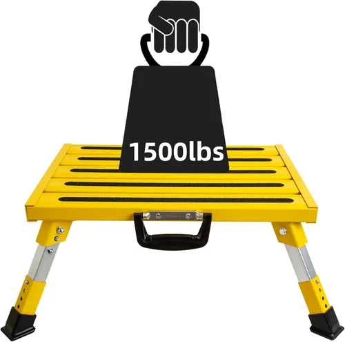 Vista 10 de Homeon Wheels Taburete ajustable para caravana, plataforma plegable con tira reflectante, color negro
