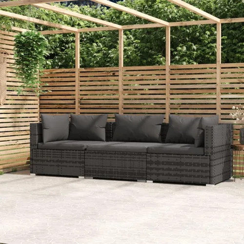 Vista 21 de Brown Wicker Patio 3-Seater Sofa with Cushions, PE Rattan Outdoor Seating Set with Steel Frame Brown and Cinnamon Red