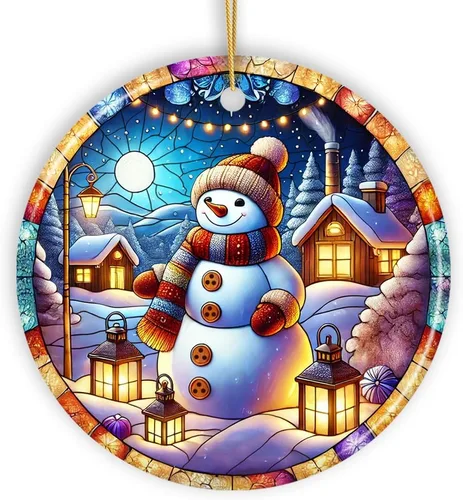 Vista 33 de Adorno de Navidad de trineo ártico, muñeco de nieve, hecho a mano, regalo de invierno helado
