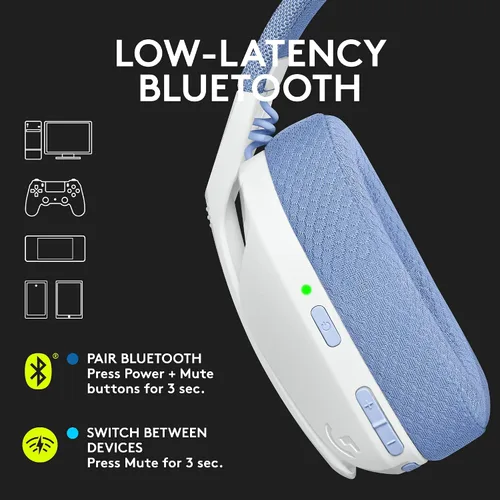 Vista 3 de Logitech G 435 LIGHTSPEED y auriculares inalámbricos Bluetooth para juegos audífonos ligeros sobre la oreja micrófonos integrados batería de 18
