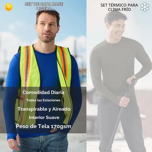 Vista 7 de Cuddl Duds Conjunto de Camiseta y Leggings de Ropa Interior Térmica para Hombres - Calzoncillos Largos Gruesos con Forro de Vellón - Capa Base