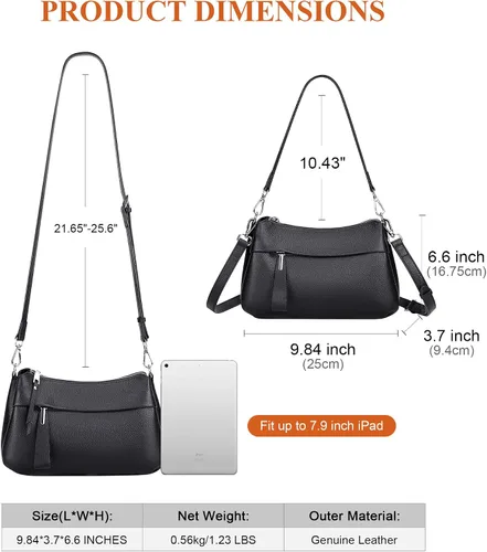 Vista 6 de Over Earth Genuine Leather Crossbody Bags for Women Small Hobo Handbags Shoulder Purses with 2 Detachable Straps