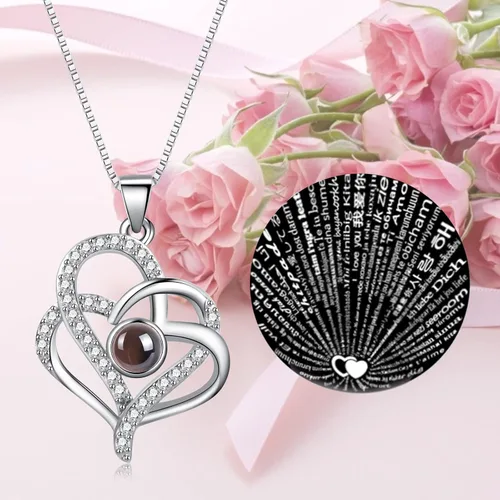 Vista 2 de Forever Rose with I Love You Heart Necklace 100 Languages Projection, Birthday Gifts for Women, Romantic Valentine Gifts for Girlfriend Wife Mom