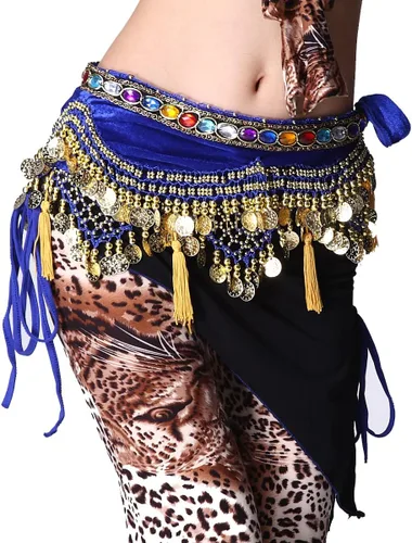 Vista 3 de Lady's Wave - Pañuelo indio para danza del vientre, accesorio de falda con monedas doradas