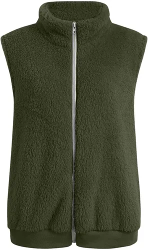 Vista 4 de YAFINMO Women's Fuzzy Sherpa Fleece Jacket Lightweight Vest Cozy Sleeveless Cardigan Zipper Waistcoat Outerwear with Hood