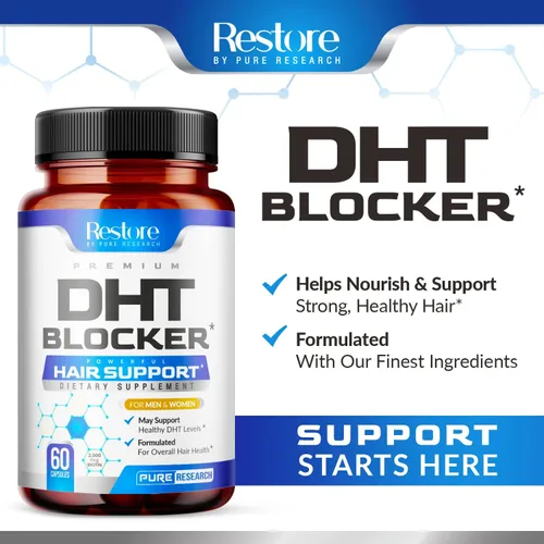Vista 3 de DHT Blocker Suplemento de apoyo para el crecimiento del cabello, palma enana americana + vitaminas para el cabello para mujeres y hombres, apoya