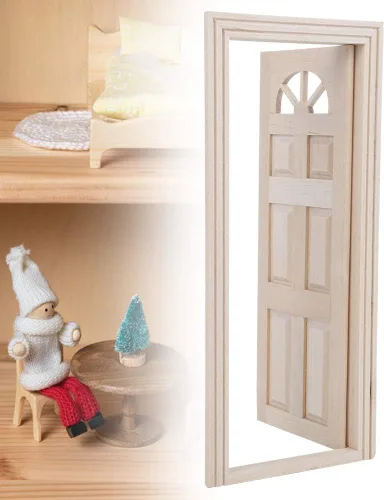 Vista 8 de Puerta de casa de muñecas, 1:12 casa de muñecas de madera en miniatura simulada puerta mini ventana modelo juguete accesorio Cargostrap casa