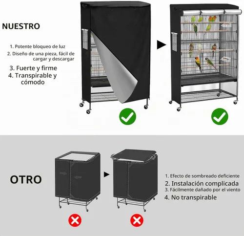 Vista 6 de Roasivi Funda universal grande para jaula de pájaros, cubierta negra y transpirable para loros y otros animales pequeños, material impermeable
