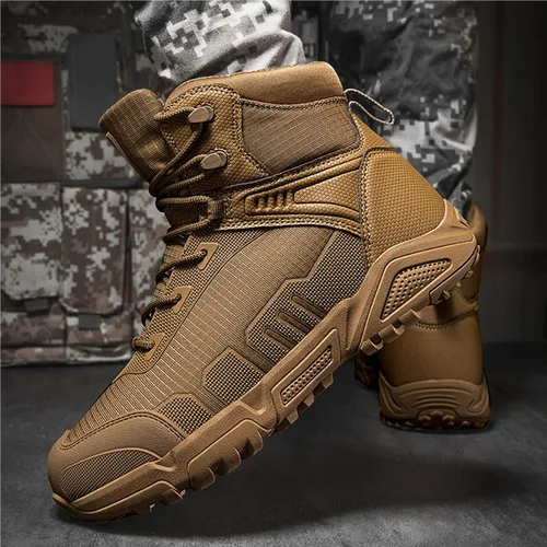 Vista 7 de Botas de senderismo ligeras para hombre, botas de caza, botas de trabajo, botas tácticas militares, botas de combate para motocicleta