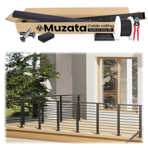 Vista 8 de Kit Completo de Barandilla de Cable Muzata de 3'-6'6'' Negro Kit de Sistema de Barandilla de Cable de 36 Pulgadas para Cubiertas con Poste de Mano