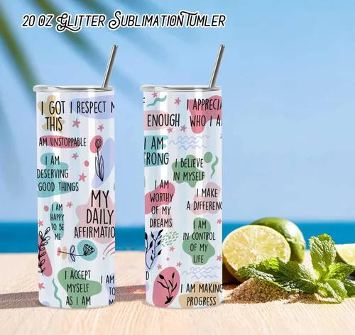 Vista 4 de Vasos de Sublimación con Purpurina de 20 Oz, Delgados y Rectos, Paquete de 8, Vasos de Sublimación de Acero Inoxidable con Purpurina y Destello