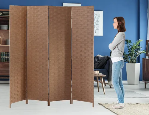 Vista 9 de Divisor de habitación de madera de 4 paneles de 6 pies de alto, divisor de pared de privacidad plegable de madera, pantalla de división portátil