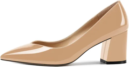 Vista 2 de AMBELIGHT Zapatos de tacón medio grueso para mujer, con puntera puntiaguda, de 2.5 pulgadas
