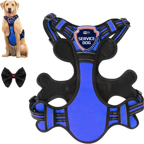 Vista 7 de Gimilife Arnés para perro, chaleco reflectante ajustable para perro, arnés sin tirones con insignia y corbatín para cachorros, perros pequeños