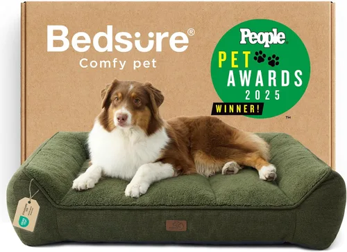 Vista 18 de Bedsure Cama ortopédica para perros de tamaño mediano, camas extra gruesas de apoyo para perros medianos con funda impermeable lavable, cómodo sofá