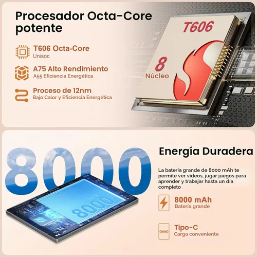 Vista 2 de Tableta de 10 pulgadas, 22 GB de RAM+128 GB ROM+1 TB Expand, tableta Android con teclado y mouse, batería de 8000 mAh, pantalla IPS de 1280 x 800