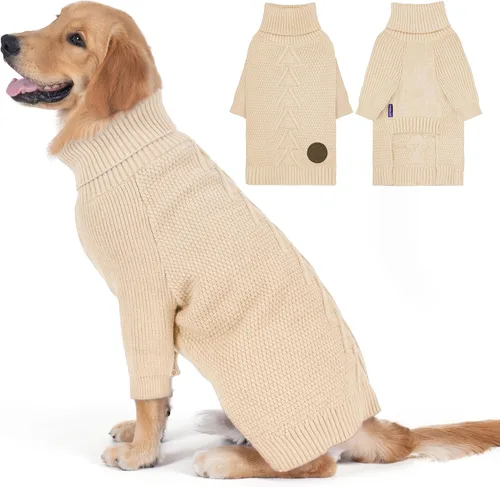 Vista 29 de cyeollo Suéter para perro pequeño, suéteres cálidos de cuello alto para perros pequeños, sudadera tejida para perrito con mangas, suéter de otoño e