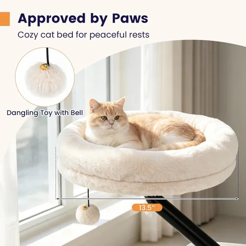Vista 4 de PETSITE Cama de escritorio para gatos, cama giratoria de 360° para Blanco
