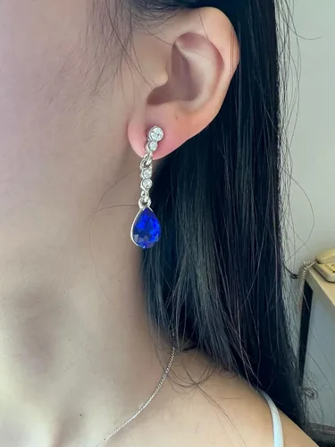 Vista 3 de Juego de 4 piezas de joyería con colgante de piedra de lágrima de cristal de piedra de lágrima para mujeres, damas, bodas, fiestas de cumpleaños