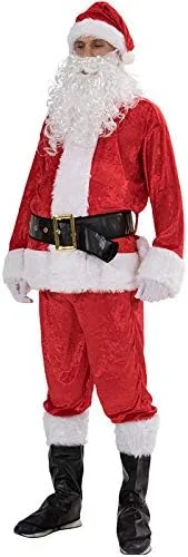Vista 8 de Traje de Papá Noel de lujo para hombre, 11 piezas de Navidad para adultos, disfraz de Papá Noel para fiesta, cosplay, juego de disfraces