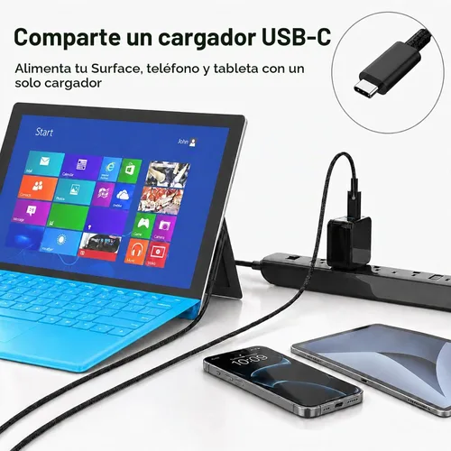 Vista 9 de Sisyphy Cable de carga Surface Connect a USB C para Microsoft Surface Pro 6ft Nylon Braided, USB-C Charger Cord for Surface Pro 12/11/10/7/6/5/4/3