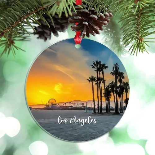 Vista 33 de Florida USA - Adornos de Navidad acrílicos de Miami, paisaje urbano, decoraciones de Navidad para árbol de viaje, recuerdo, adornos de Navidad