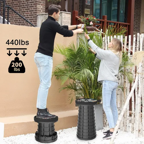 Vista 2 de ALEVMOOM Taburete plegable portátil mejorado con cojín, taburete telescópico retráctil para adultos, capacidad resistente, 440 libras, silla