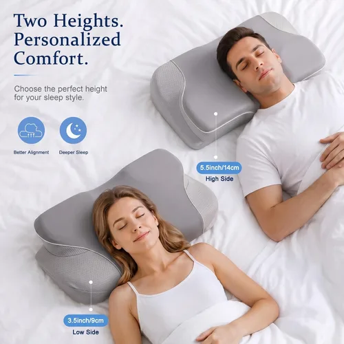 Vista 11 de Almohada cervical para el cuello para aliviar el dolor, almohada ergonómica de espuma viscoelástica para soporte de cuello y hombros, gris, 23.6 x