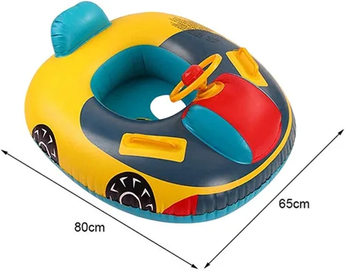 Vista 6 de Baby Swimming Pool Float, Cute Car Design Kids Toddler Inflatable Summer Beach Floatie Boat Swim Tube Ring with Handles Safety Seat Pool Lake Air