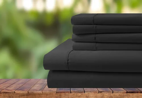 Vista 13 de Juego de ropa de cama de 6 piezas, juego de sábanas de algodón de 1000 hilos, bolsillo extra profundo de 28 pulgadas, tejido satinado nítido y Negro