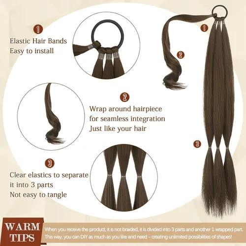 Vista 48 de SOFEIYAN Extensión de cola de caballo trenzada larga con banda elástica y mechón liso envolvente, extensiones de cabello naturales suaves