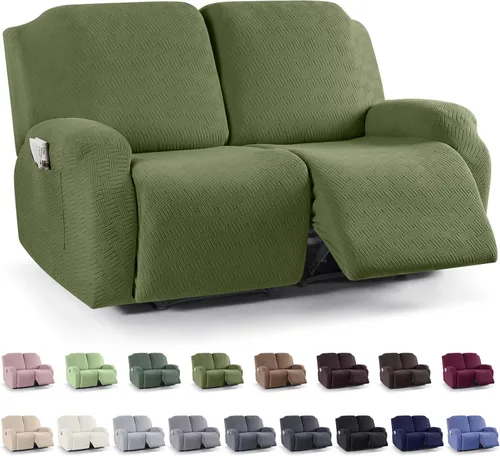 Vista 60 de KinCam Fundas para Reclinables, Fundas Elásticas para Sillas Reclinables, Fundas para Sofá Reclinable con Rayas Jacquard, Fundas Protectoras de Negro