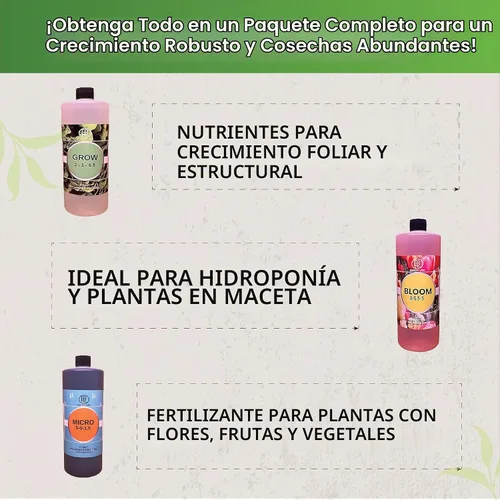 Vista 2 de Kit de nutrientes hidropónicos: cultiva, florece, micro alimento para plantas para cultivar verduras, frutas, flores, hierbas para suelo