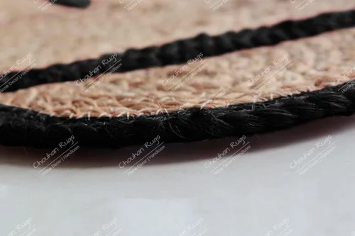 Vista 4 de Chouhan Rugs Alfombra de Área de Yute Natural Trenzada a Mano Runner Negro con Escalopes